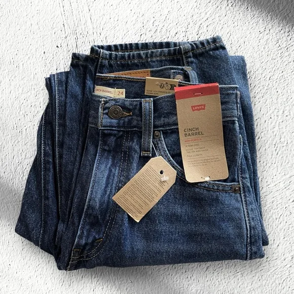 LEVIS Jeans Barrel Leg NWT Cinch Wide Leg High Waist New Shades Blue Size 24 - Picture 11 of 14